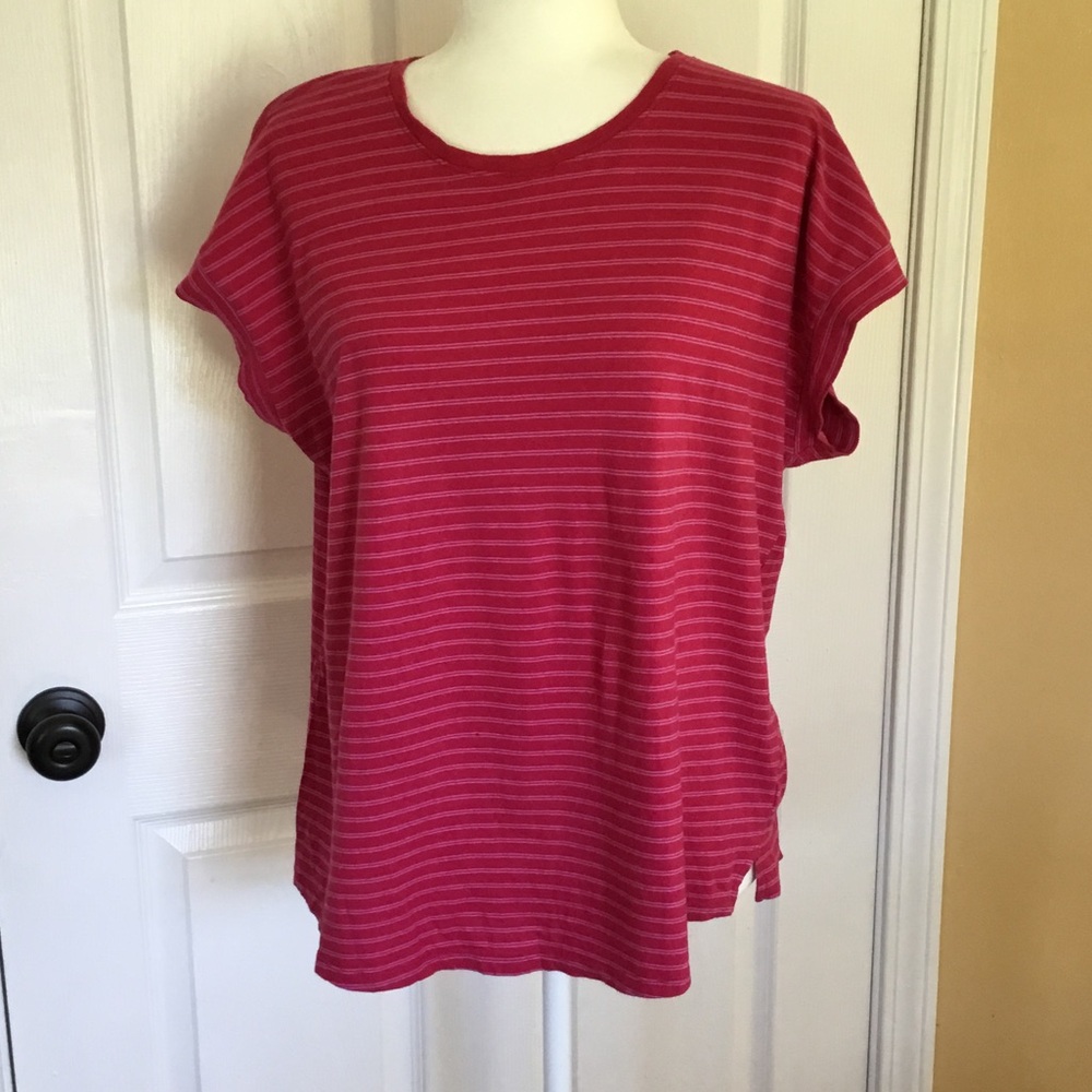 Old Navy Fuchsia & Light Pink Striped Short Sleeve Tee